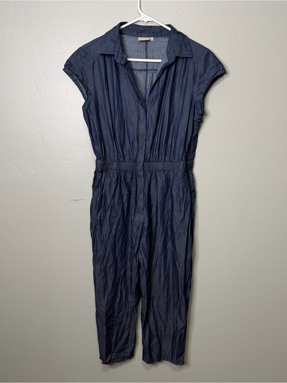 eShakti Navy Blue 100% Cotton Utility Jumpsuit – L